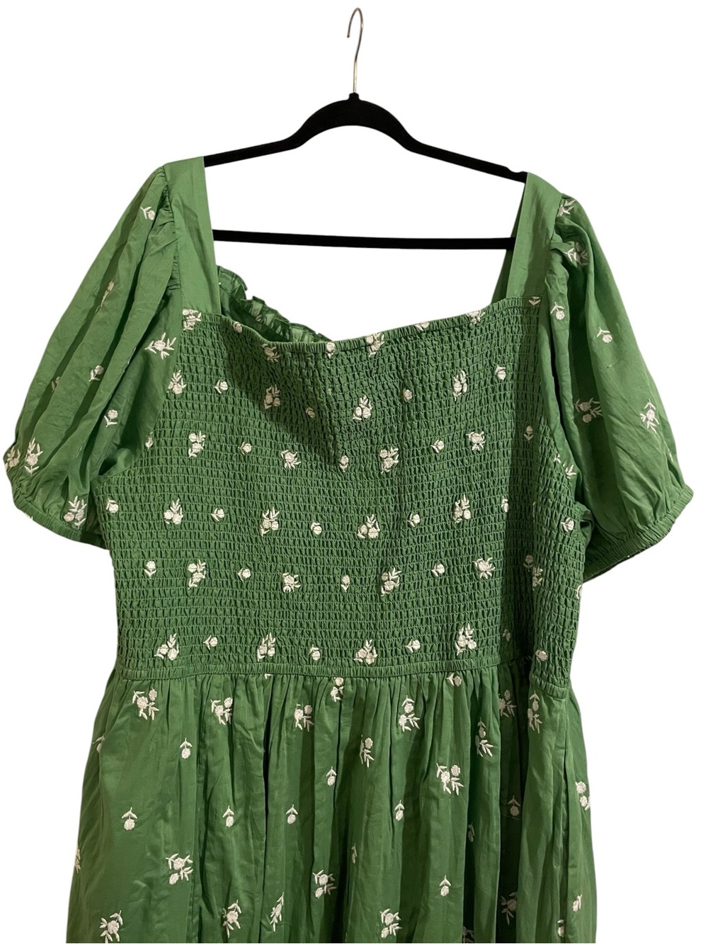 JESSAKAE Juniper Dress in Cool Green Floral Embroidered Cotton Puff Sleeve 4X - Picture 4 of 11
